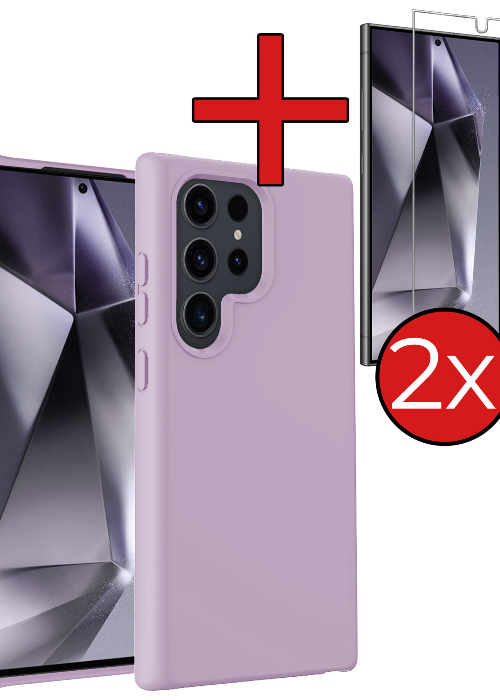 BTH Hoesje Geschikt voor Samsung S24 Ultra Hoesje Siliconen Case Hoes Met 2x Screenprotector - Hoes Geschikt voor Samsung Galaxy S24 Ultra Hoes Cover Case - Lila
