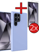 BTH BTH Samsung Galaxy S24 Ultra Hoesje Siliconen Met 2x Screenprotector - Lichtblauw
