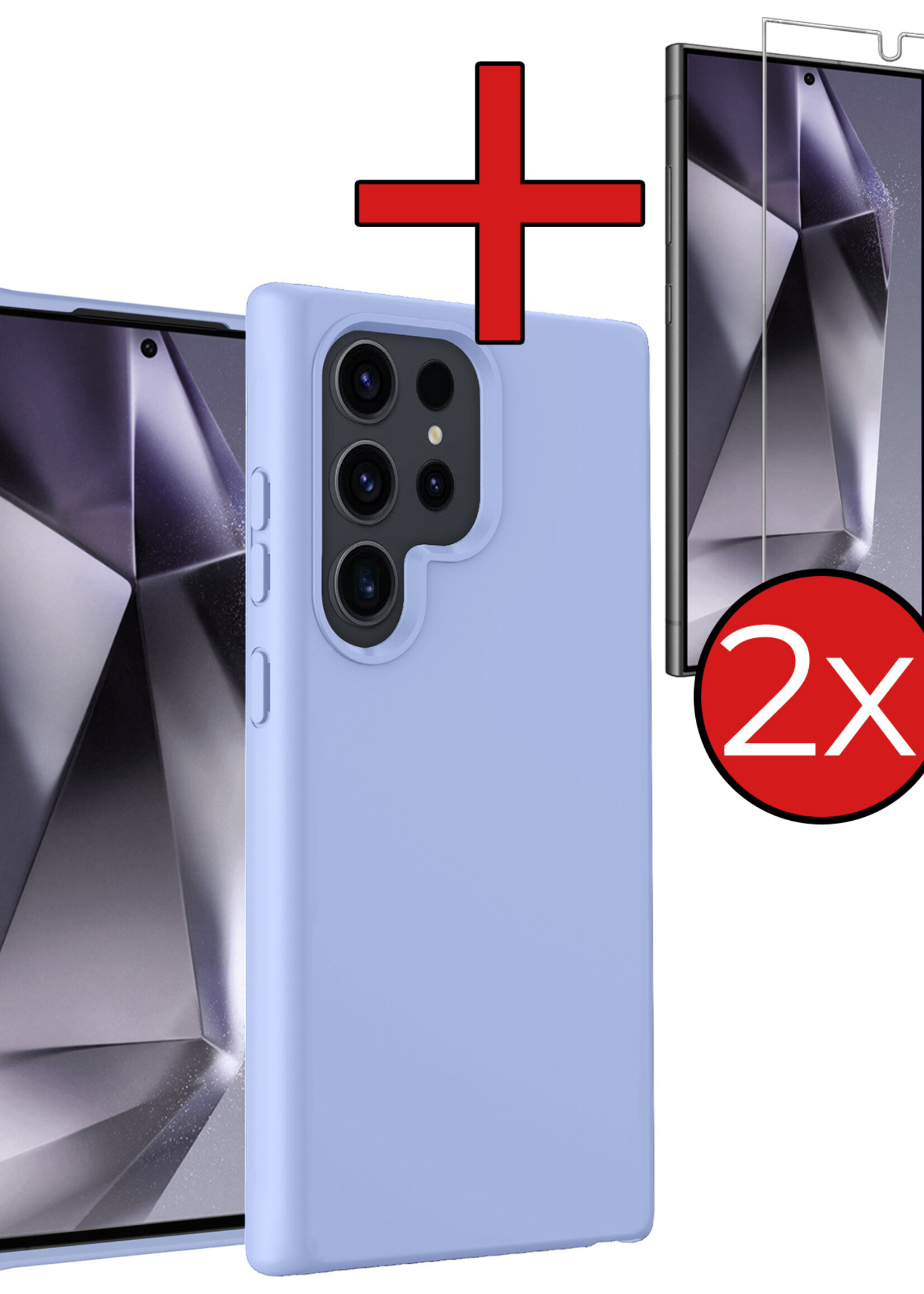 BTH Hoesje Geschikt voor Samsung S24 Ultra Hoesje Siliconen Case Hoes Met 2x Screenprotector - Hoes Geschikt voor Samsung Galaxy S24 Ultra Hoes Cover Case - Lichtblauw