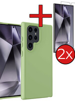 BTH BTH Samsung Galaxy S24 Ultra Hoesje Siliconen Met 2x Screenprotector - Groen