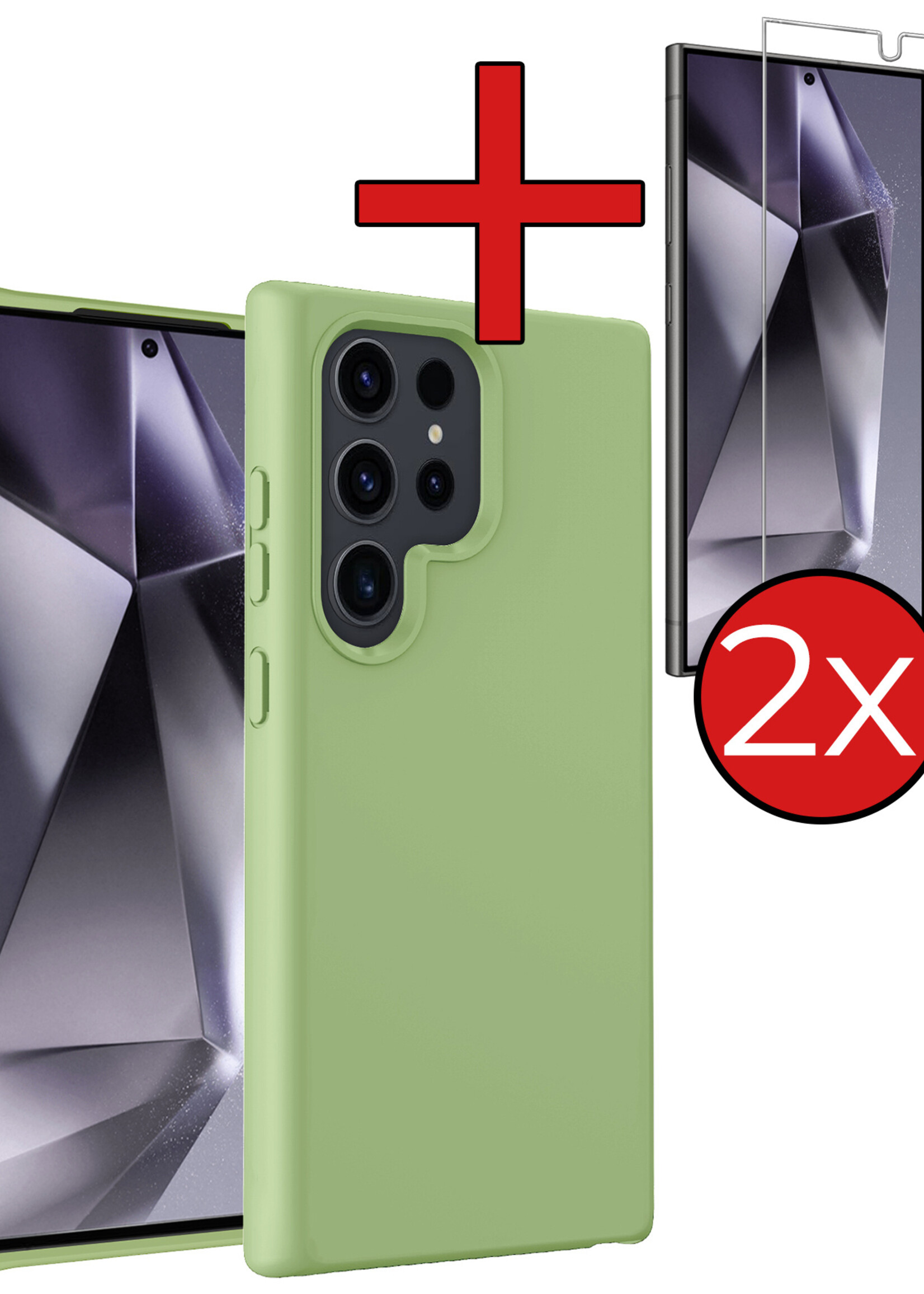 BTH Hoesje Geschikt voor Samsung S24 Ultra Hoesje Siliconen Case Hoes Met 2x Screenprotector - Hoes Geschikt voor Samsung Galaxy S24 Ultra Hoes Cover Case - Groen
