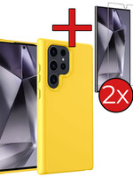 BTH BTH Samsung Galaxy S24 Ultra Hoesje Siliconen Met 2x Screenprotector - Geel