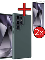 BTH BTH Samsung Galaxy S24 Ultra Hoesje Siliconen Met 2x Screenprotector - Donkergroen