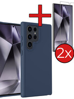 BTH BTH Samsung Galaxy S24 Ultra Hoesje Siliconen Met 2x Screenprotector - Donkerblauw
