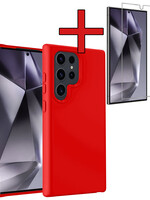 BTH BTH Samsung Galaxy S24 Ultra Hoesje Siliconen Met Screenprotector - Rood