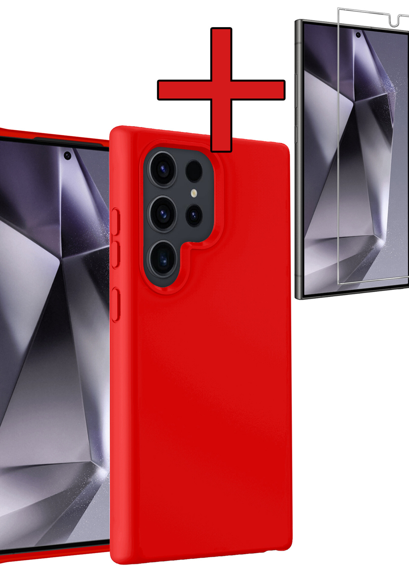 BTH Hoesje Geschikt voor Samsung S24 Ultra Hoesje Siliconen Case Hoes Met Screenprotector - Hoes Geschikt voor Samsung Galaxy S24 Ultra Hoes Cover Case - Rood