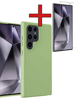 BTH BTH Samsung Galaxy S24 Ultra Hoesje Siliconen Met Screenprotector - Groen