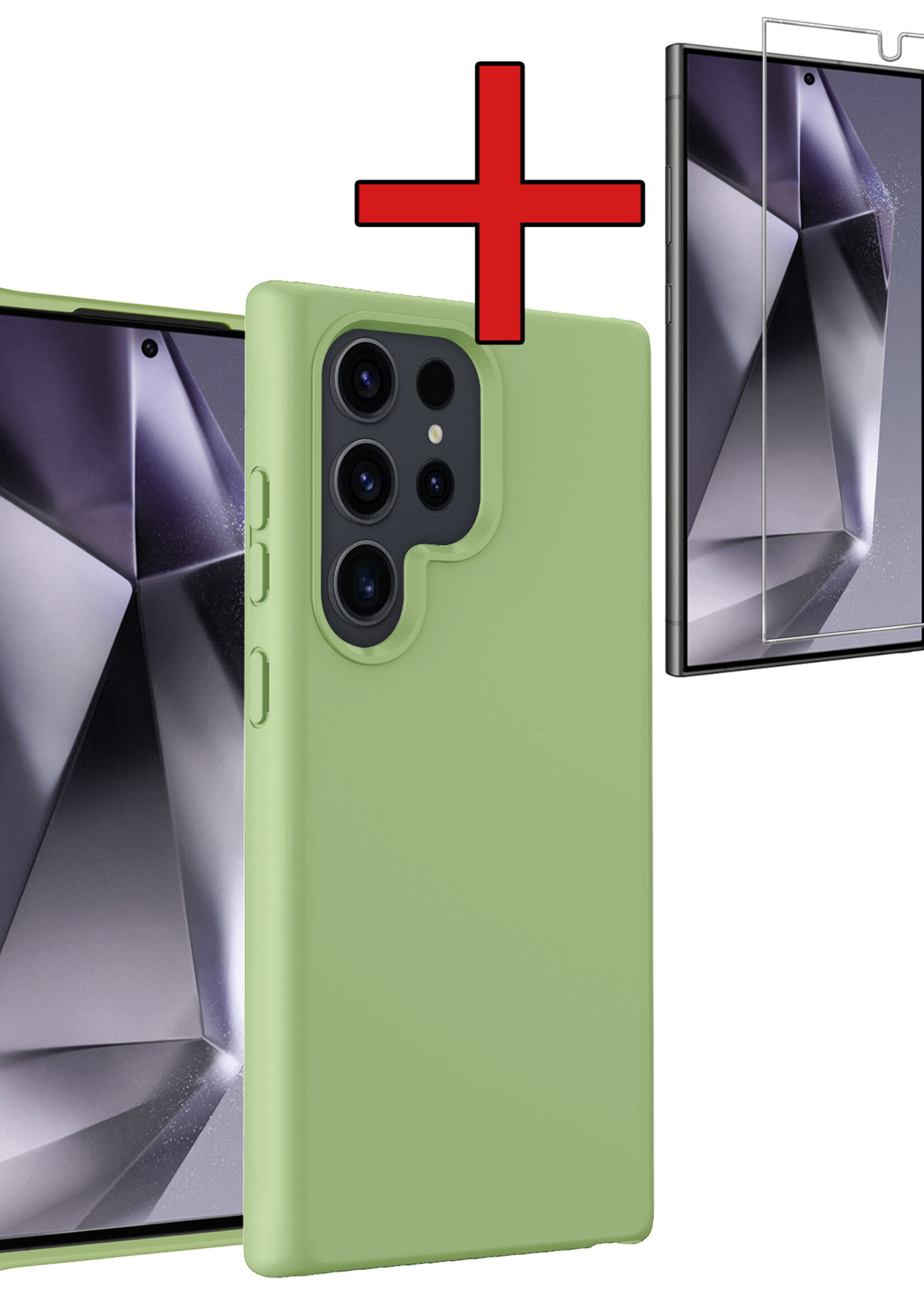 BTH Hoesje Geschikt voor Samsung S24 Ultra Hoesje Siliconen Case Hoes Met Screenprotector - Hoes Geschikt voor Samsung Galaxy S24 Ultra Hoes Cover Case - Groen