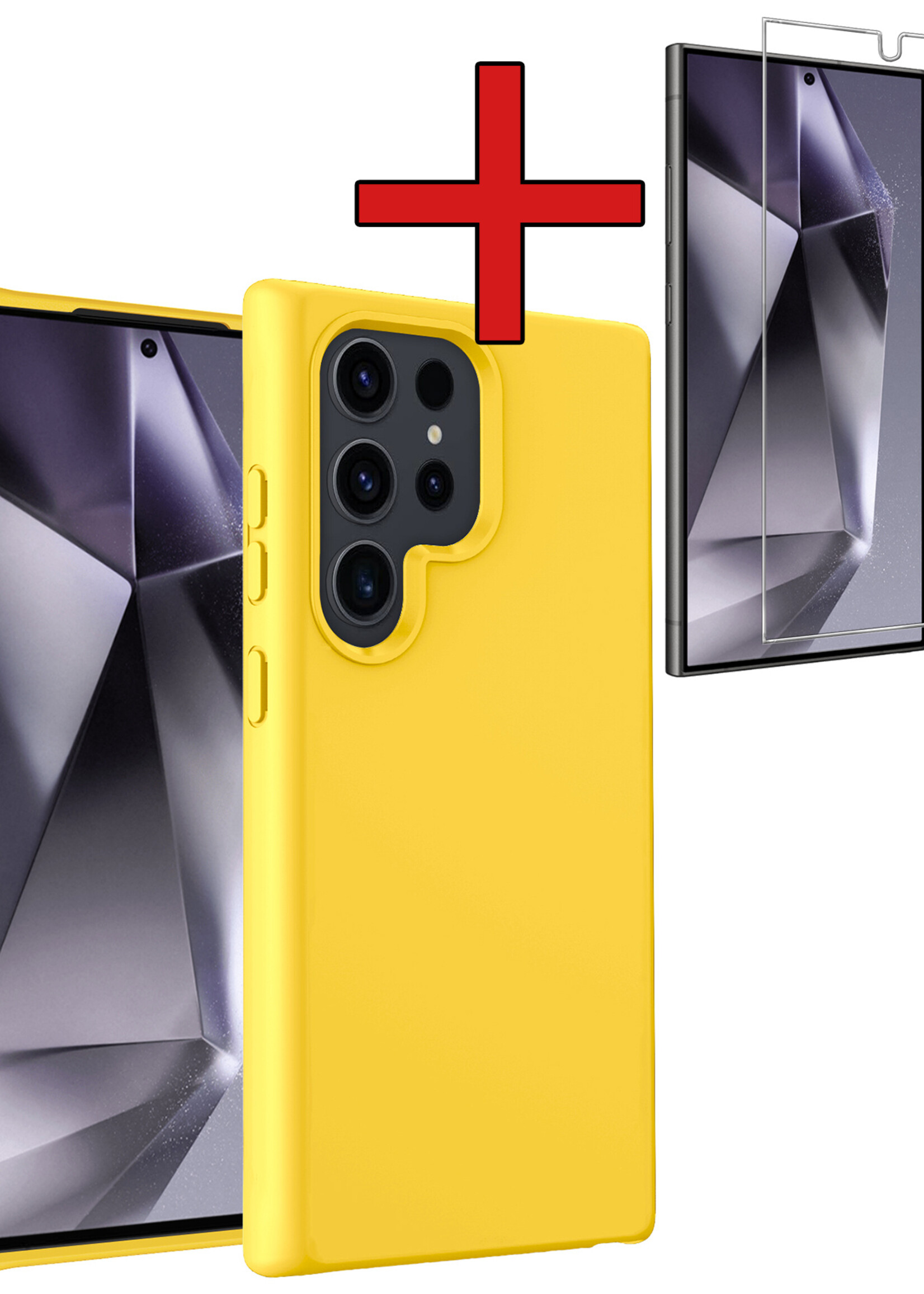 BTH Hoesje Geschikt voor Samsung S24 Ultra Hoesje Siliconen Case Hoes Met Screenprotector - Hoes Geschikt voor Samsung Galaxy S24 Ultra Hoes Cover Case - Geel