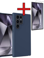 BTH BTH Samsung Galaxy S24 Ultra Hoesje Siliconen Met Screenprotector - Donkerblauw