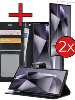 BTH BTH Samsung Galaxy S24 Ultra Hoesje Bookcase Met 2x Screenprotector - Zwart