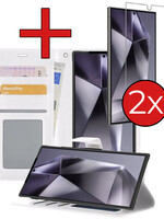 BTH BTH Samsung Galaxy S24 Ultra Hoesje Bookcase Met 2x Screenprotector - Wit