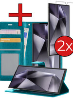 BTH BTH Samsung Galaxy S24 Ultra Hoesje Bookcase Met 2x Screenprotector - Turquoise