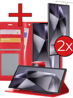 BTH BTH Samsung Galaxy S24 Ultra Hoesje Bookcase Met 2x Screenprotector - Rood