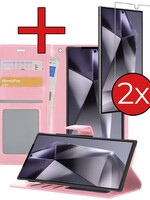 BTH BTH Samsung Galaxy S24 Ultra Hoesje Bookcase Met 2x Screenprotector - Lichtroze