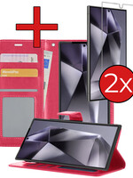 BTH BTH Samsung Galaxy S24 Ultra Hoesje Bookcase Met 2x Screenprotector - Donkerroze