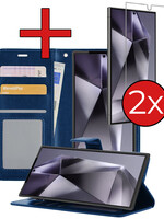 BTH BTH Samsung Galaxy S24 Ultra Hoesje Bookcase Met 2x Screenprotector - Donkerblauw