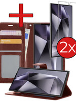 BTH BTH Samsung Galaxy S24 Ultra Hoesje Bookcase Met 2x Screenprotector - Bruin