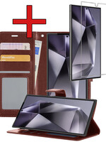 BTH BTH Samsung Galaxy S24 Ultra Hoesje Bookcase Met Screenprotector - Bruin