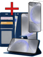 BTH BTH Samsung Galaxy S24 Hoesje Bookcase Met Screenprotector - Donkerblauw