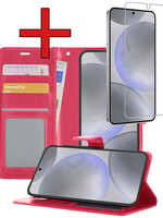 BTH BTH Samsung Galaxy S24 Hoesje Bookcase Met Screenprotector - Donkerroze