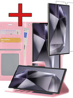 BTH BTH Samsung Galaxy S24 Ultra Hoesje Bookcase Met Screenprotector - Lichtroze