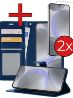 BTH BTH Samsung Galaxy S24 Hoesje Bookcase Met 2x Screenprotector - Donkerblauw