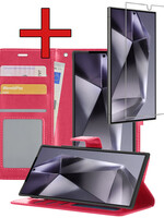 BTH BTH Samsung Galaxy S24 Ultra Hoesje Bookcase Met Screenprotector - Donkerroze