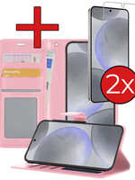 BTH BTH Samsung Galaxy S24 Hoesje Bookcase Met 2x Screenprotector - Lichtroze