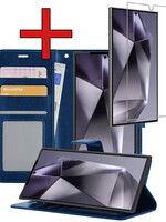 BTH BTH Samsung Galaxy S24 Ultra Hoesje Bookcase Met Screenprotector - Donkerblauw