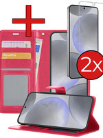 BTH BTH Samsung Galaxy S24 Plus Hoesje Bookcase Met 2x Screenprotector - Donkerroze