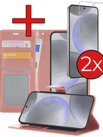 BTH BTH Samsung Galaxy S24 Plus Hoesje Bookcase Met 2x Screenprotector - Rose Goud