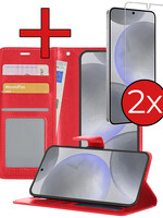 BTH BTH Samsung Galaxy S24 Plus Hoesje Bookcase Met 2x Screenprotector - Rood