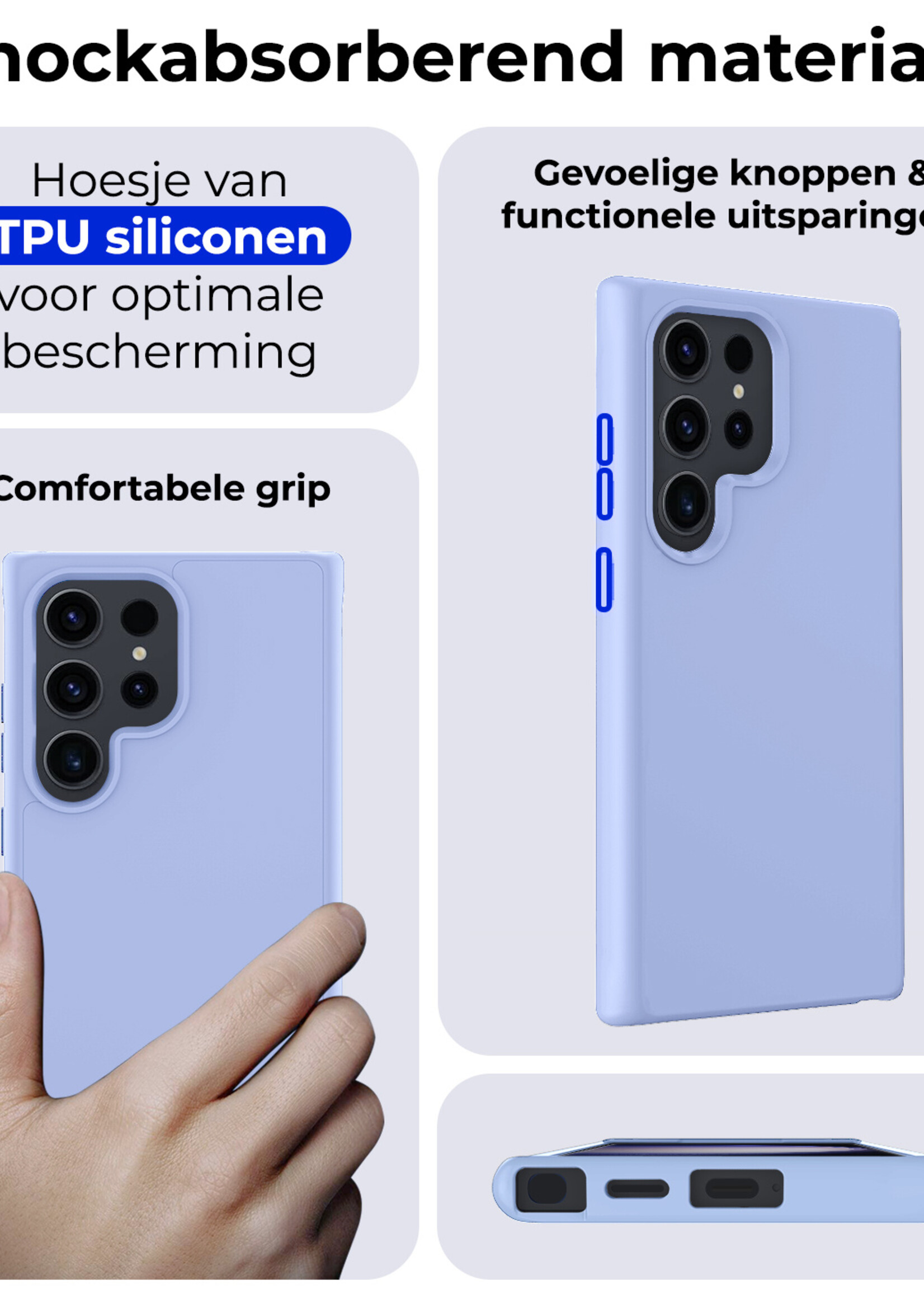 BTH Hoesje Geschikt voor Samsung S24 Ultra Hoesje Siliconen Case Hoes - Hoes Geschikt voor Samsung Galaxy S24 Ultra Hoes Cover Case - Lichtblauw - 2 PACK