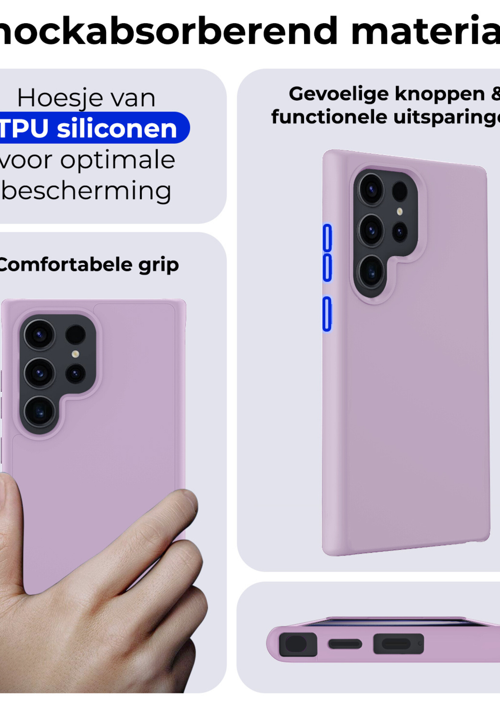BTH Hoesje Geschikt voor Samsung S24 Ultra Hoesje Siliconen Case Hoes Met 2x Screenprotector - Hoes Geschikt voor Samsung Galaxy S24 Ultra Hoes Cover Case - Lila