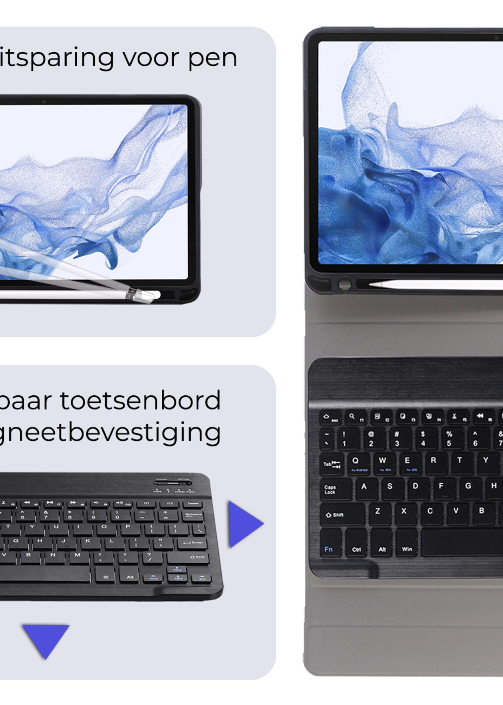 BTH Hoes Geschikt voor Samsung Galaxy Tab S9 Plus Hoes Toetsenbord Hoesje Keyboard Case Cover - Hoesje Geschikt voor Samsung Tab S9 Plus Hoes Toetsenbord Case - Zwart