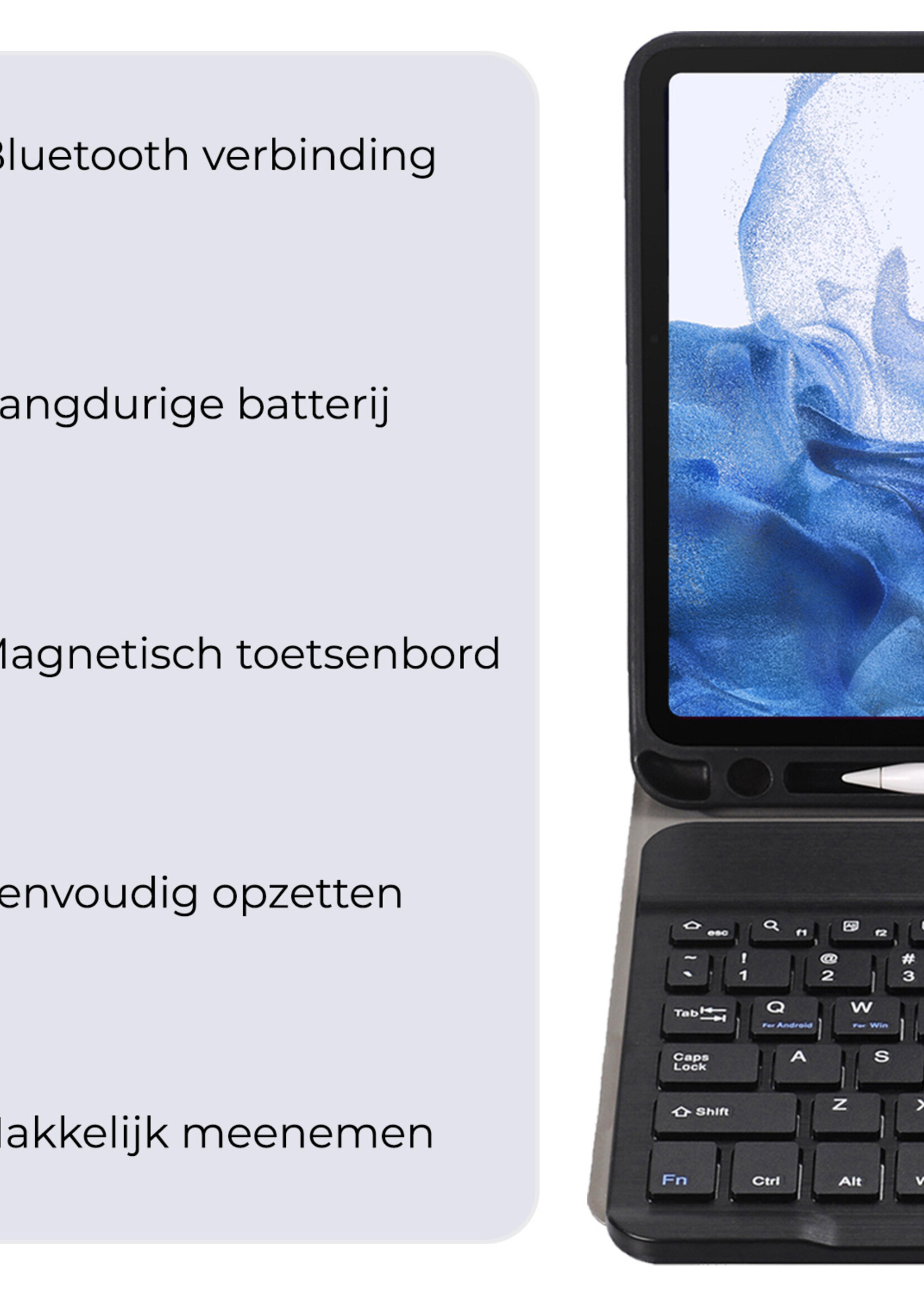 BTH Hoes Geschikt voor Samsung Galaxy Tab S9 FE Plus Hoes Toetsenbord Hoesje Keyboard Case Cover Met Screenprotector - Hoesje Geschikt voor Samsung Tab S9 FE Plus Hoes Toetsenbord Case - Zwart