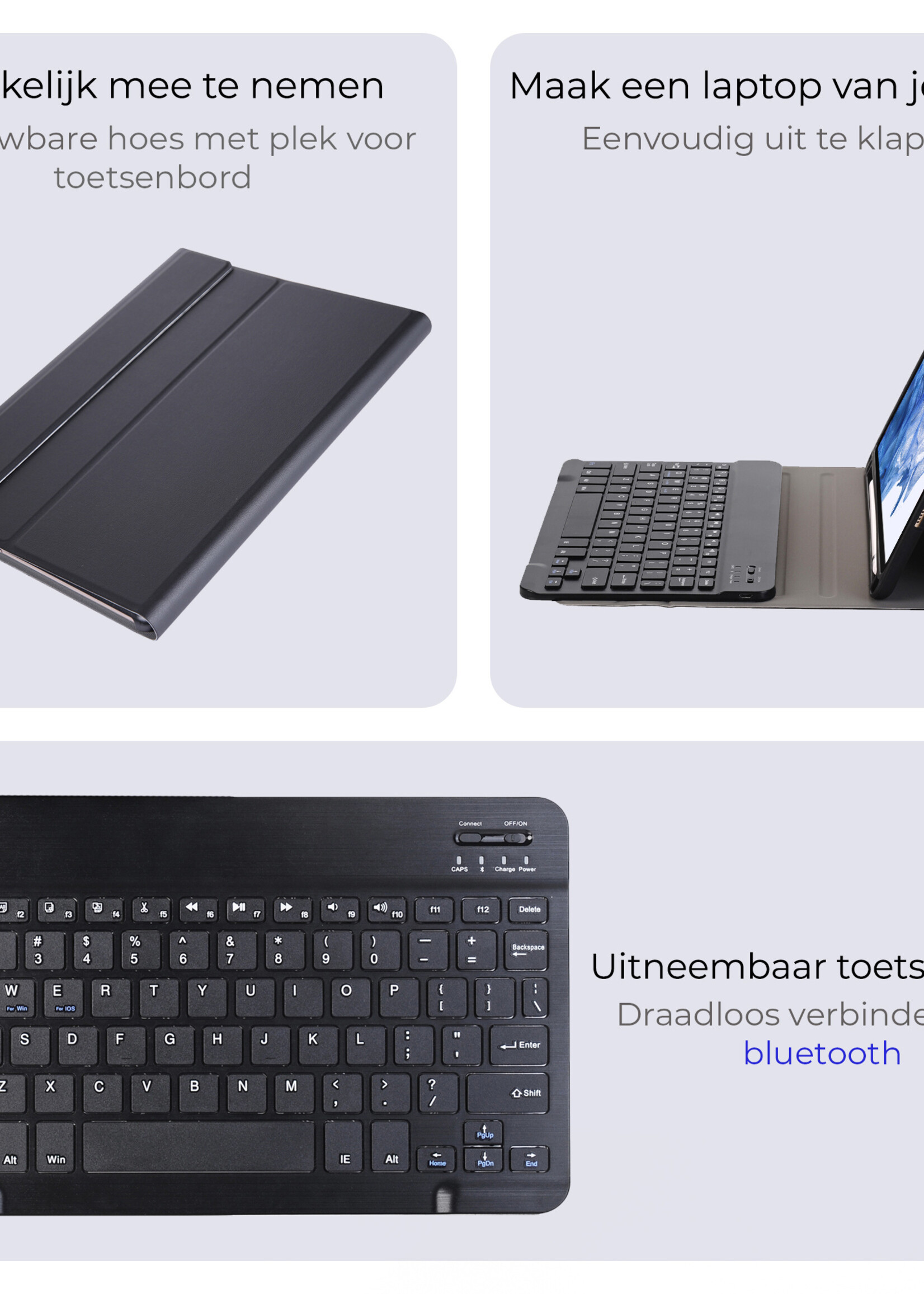 BTH Hoes Geschikt voor Samsung Galaxy Tab S9 FE Plus Hoes Toetsenbord Hoesje Keyboard Case Cover Met Screenprotector - Hoesje Geschikt voor Samsung Tab S9 FE Plus Hoes Toetsenbord Case - Zwart