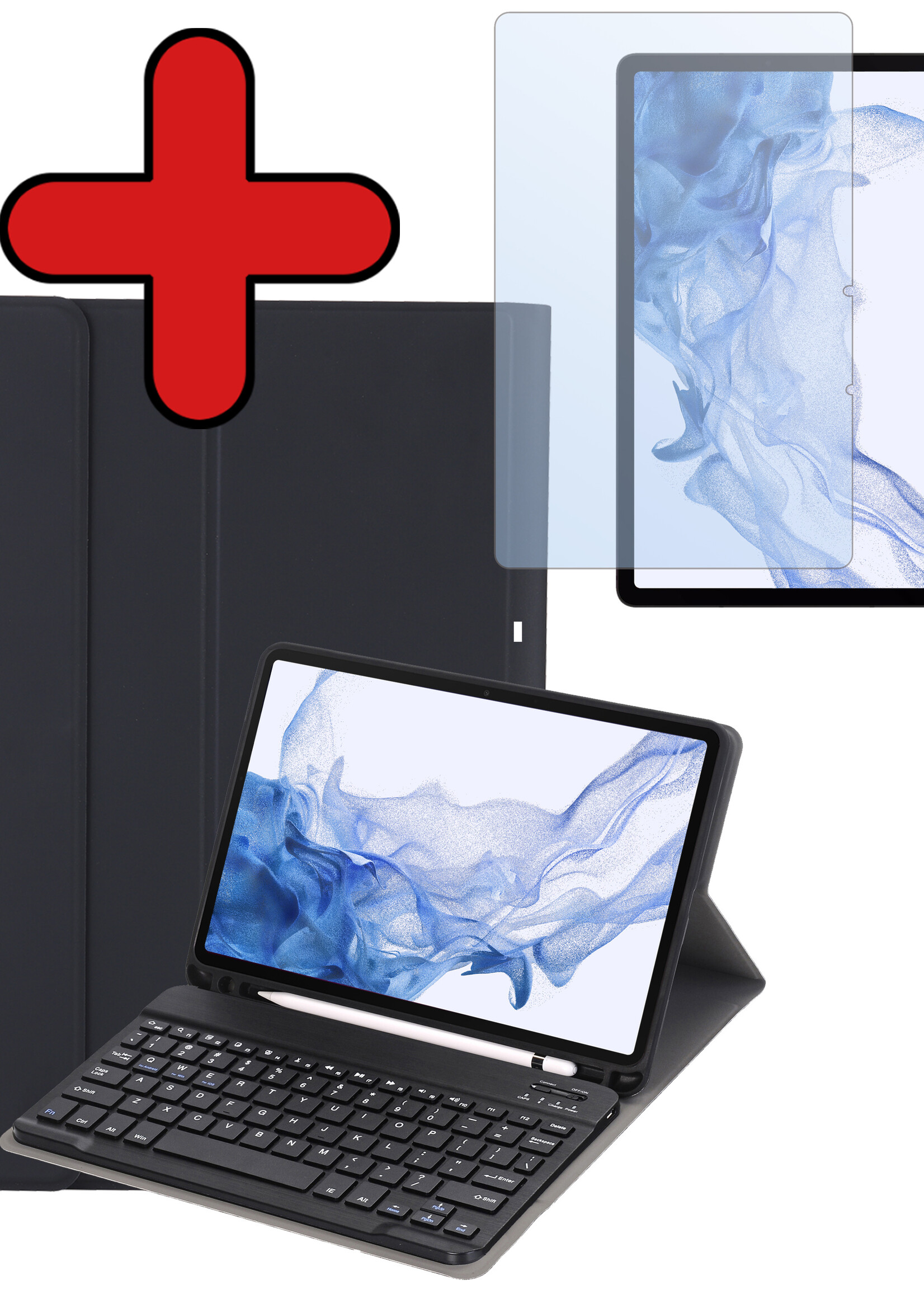 BTH Hoes Geschikt voor Samsung Galaxy Tab S9 FE Hoes Toetsenbord Hoesje Keyboard Case Cover Met Screenprotector - Hoesje Geschikt voor Samsung Tab S9 FE Hoes Toetsenbord Case - Zwart
