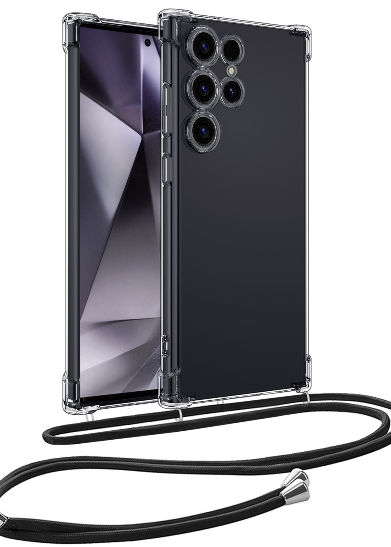 BTH Hoesje Geschikt voor Samsung S24 Ultra Hoesje Siliconen Shock Proof Hoesje Met Koord Case Met Telefoonkoord - Hoes Geschikt voor Samsung Galaxy S24 Ultra Hoesje Cover Shockproof Met Koord - Transparant