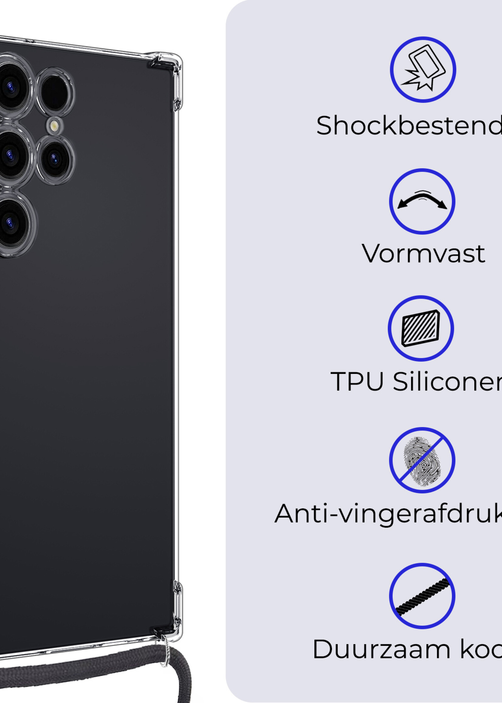 BTH Hoesje Geschikt voor Samsung S24 Ultra Hoesje Siliconen Shock Proof Hoesje Met Koord Case Met Telefoonkoord - Hoes Geschikt voor Samsung Galaxy S24 Ultra Hoesje Cover Shockproof Met Koord - Transparant
