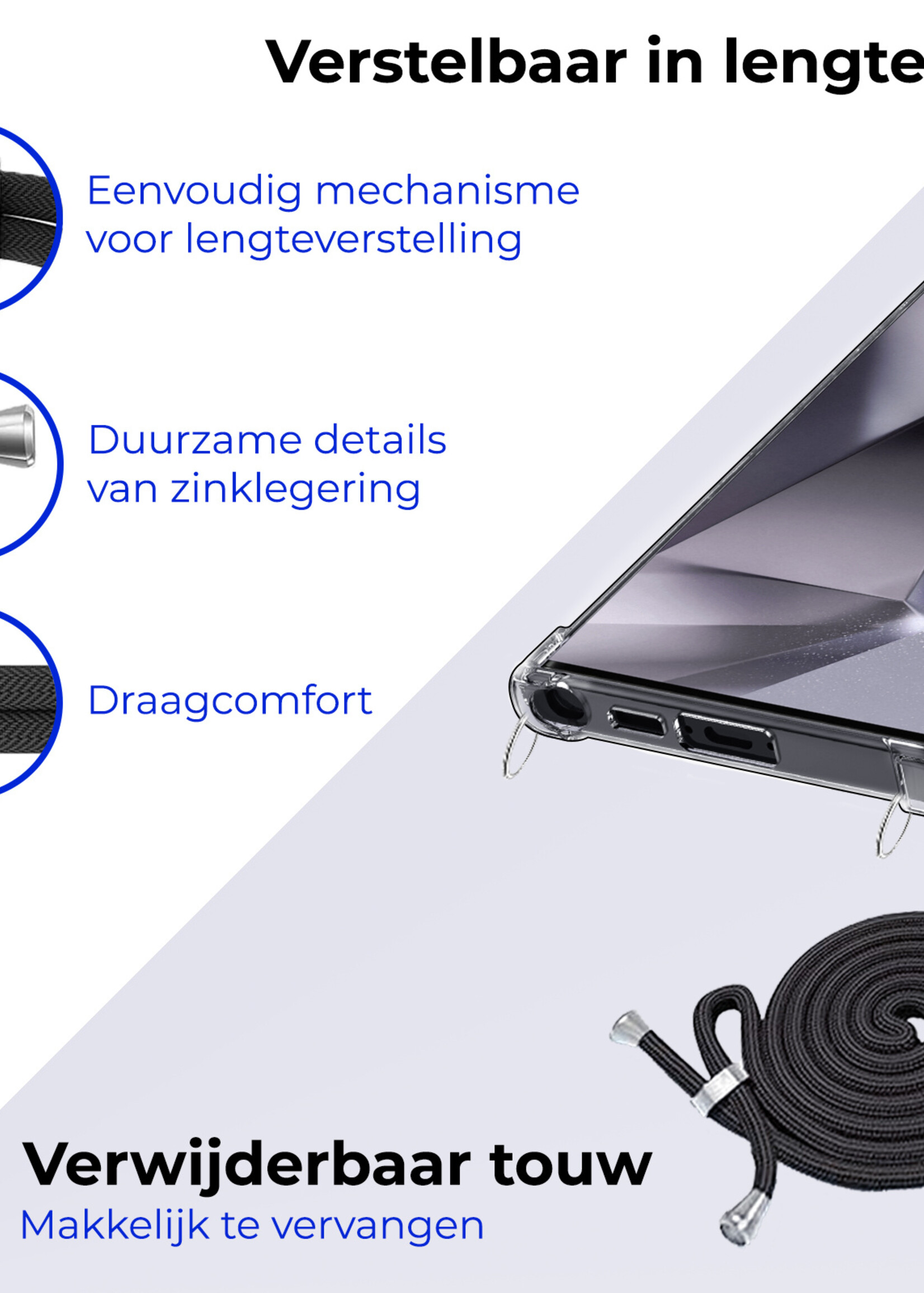 BTH Hoesje Geschikt voor Samsung S24 Ultra Hoesje Siliconen Shock Proof Hoesje Met Koord Case Met Telefoonkoord - Hoes Geschikt voor Samsung Galaxy S24 Ultra Hoesje Cover Shockproof Met Koord - Transparant