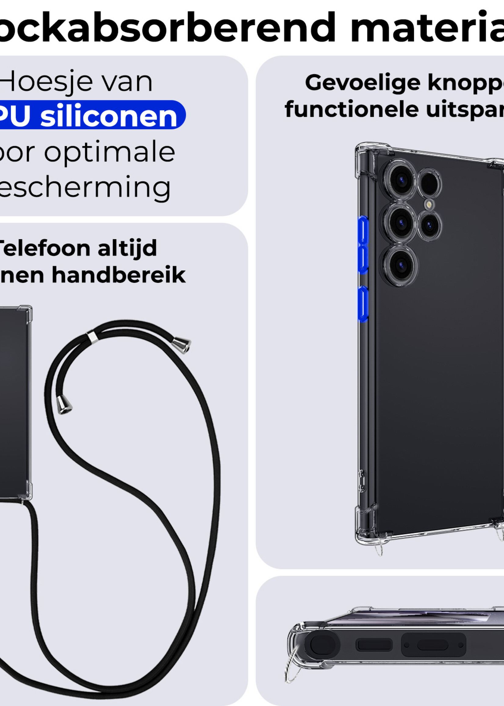 BTH Hoesje Geschikt voor Samsung S24 Ultra Hoesje Siliconen Shock Proof Hoesje Met Koord Case Met Telefoonkoord - Hoes Geschikt voor Samsung Galaxy S24 Ultra Hoesje Cover Shockproof Met Koord - Transparant