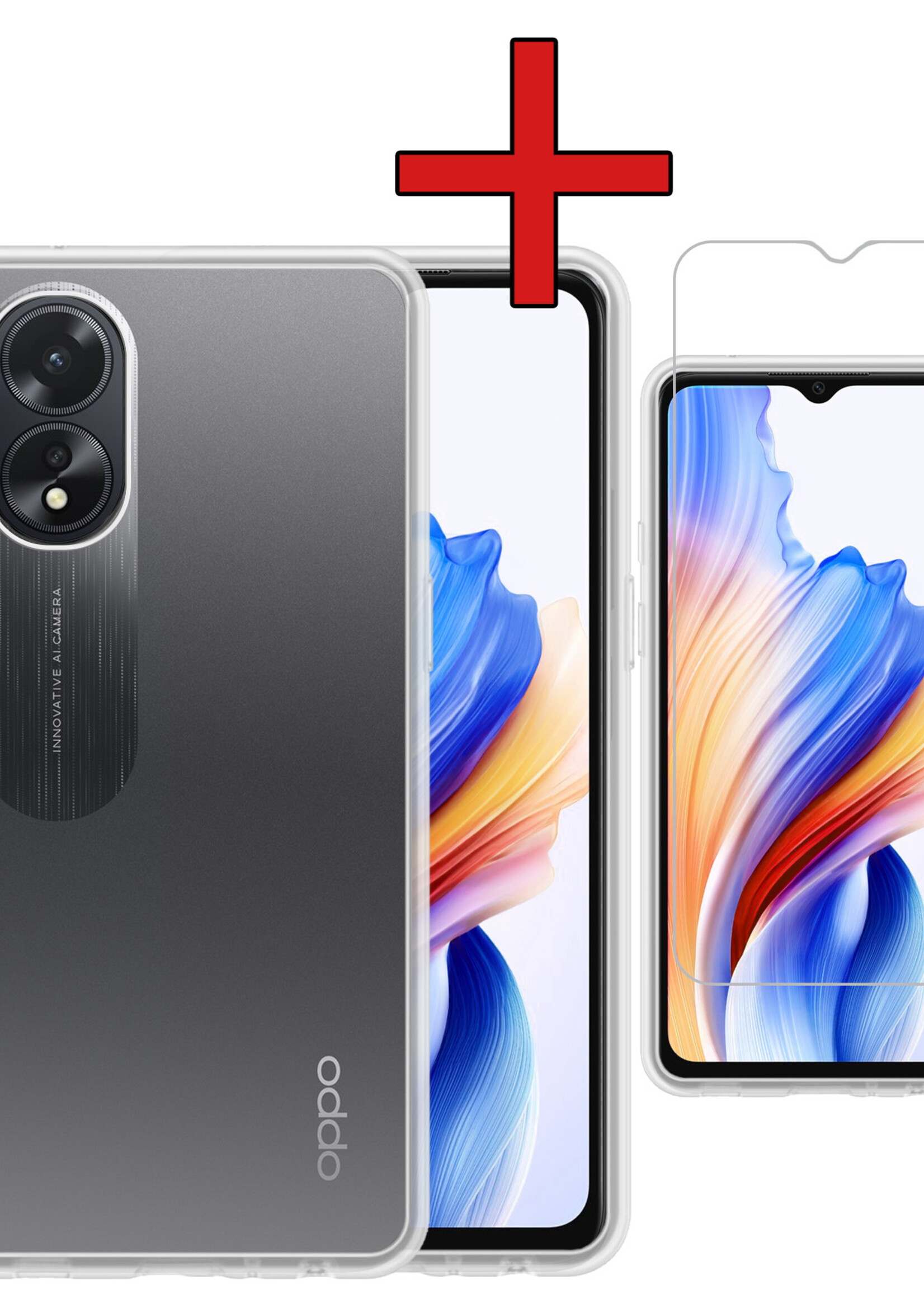 BTH Hoesje Geschikt voor OPPO A38 Hoesje Siliconen Case Hoes Met Screenprotector - Hoes Geschikt voor OPPO A38 Hoes Cover Case - Transparant