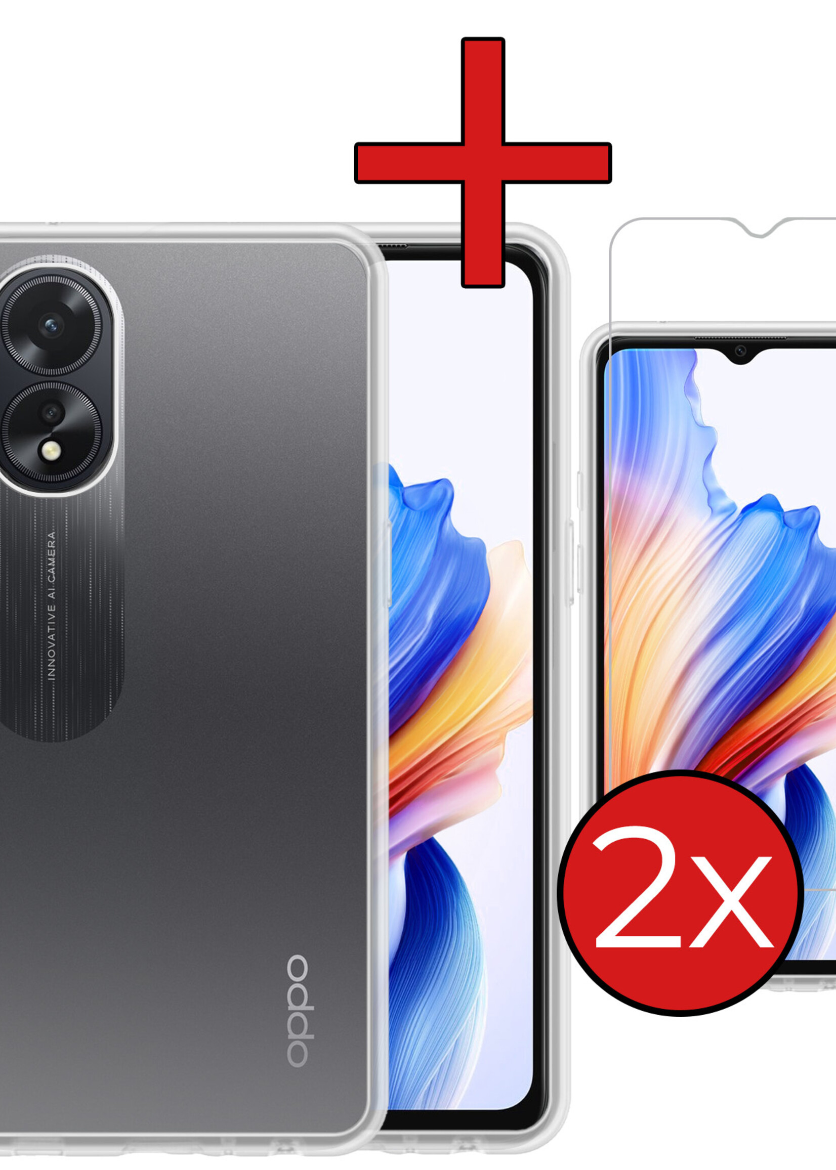 BTH Hoesje Geschikt voor OPPO A38 Hoesje Siliconen Case Hoes Met 2x Screenprotector - Hoes Geschikt voor OPPO A38 Hoes Cover Case - Transparant