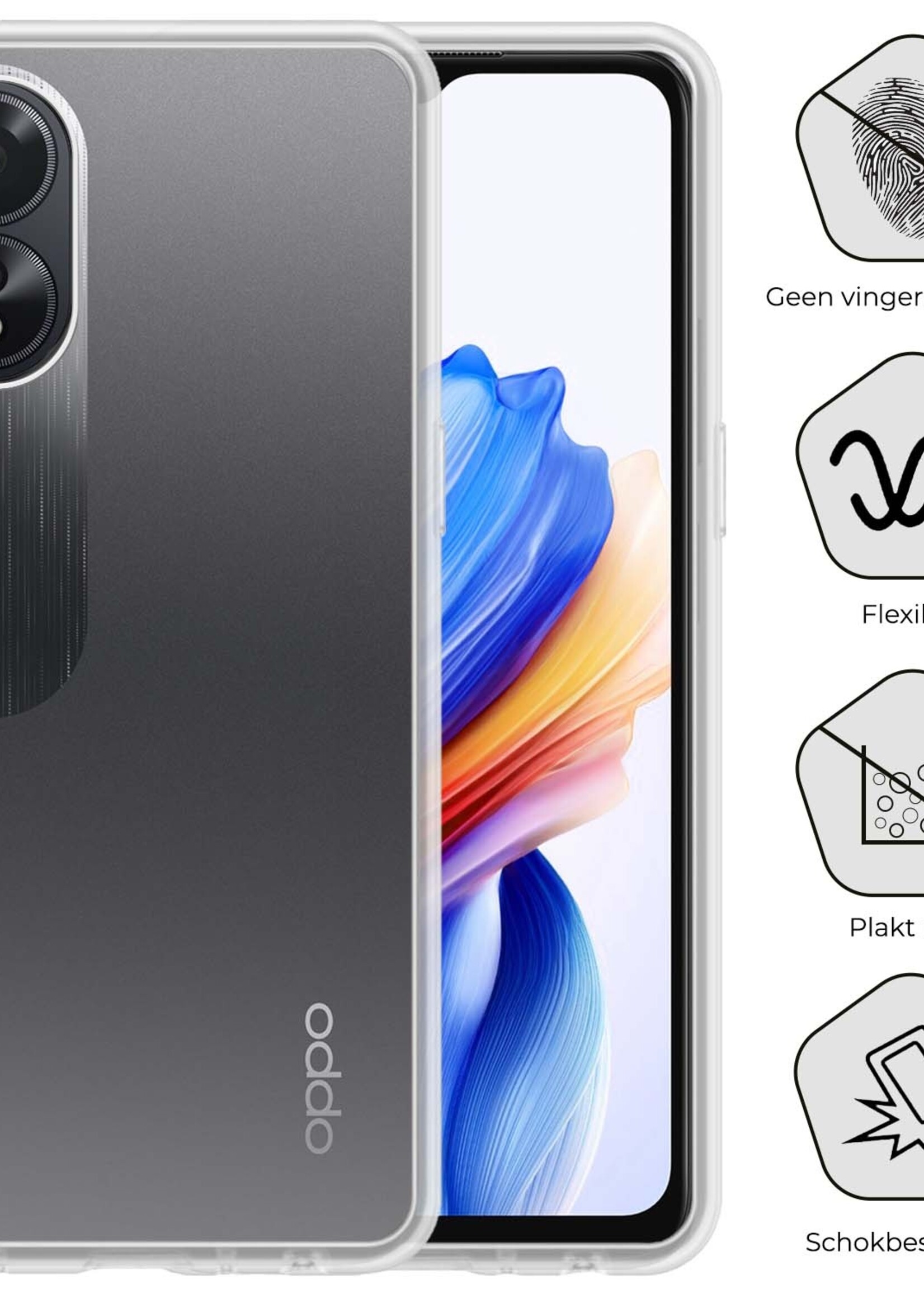 BTH Hoesje Geschikt voor OPPO A38 Hoesje Siliconen Case Hoes Met 2x Screenprotector - Hoes Geschikt voor OPPO A38 Hoes Cover Case - Transparant
