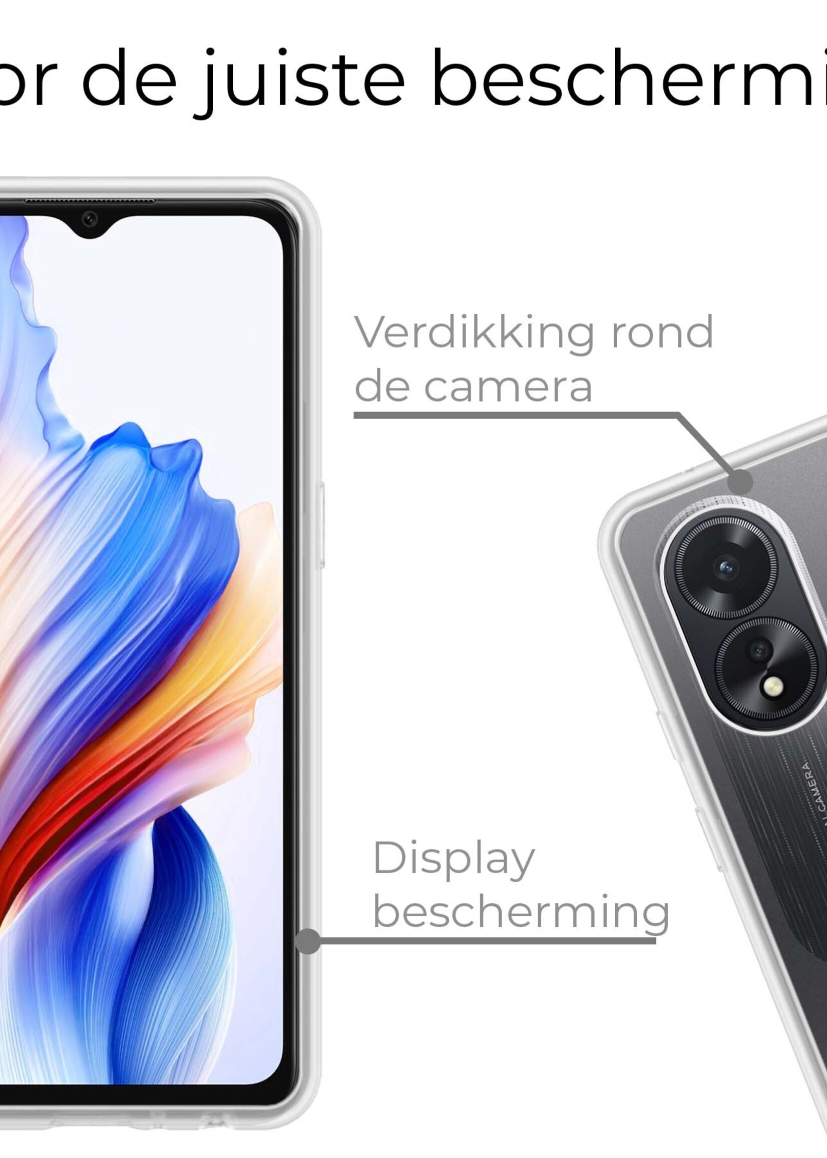BTH Hoesje Geschikt voor OPPO A38 Hoesje Siliconen Case Hoes Met 2x Screenprotector - Hoes Geschikt voor OPPO A38 Hoes Cover Case - Transparant