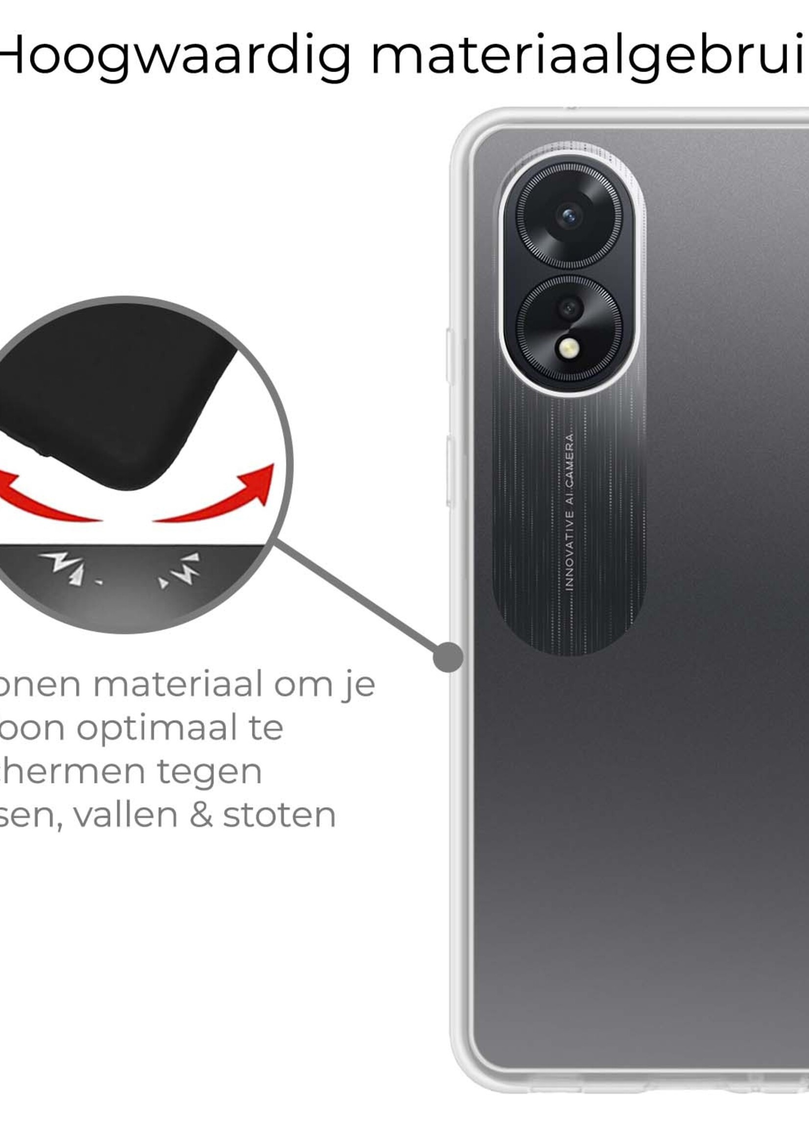 BTH Hoesje Geschikt voor OPPO A38 Hoesje Siliconen Case Hoes Met 2x Screenprotector - Hoes Geschikt voor OPPO A38 Hoes Cover Case - Transparant