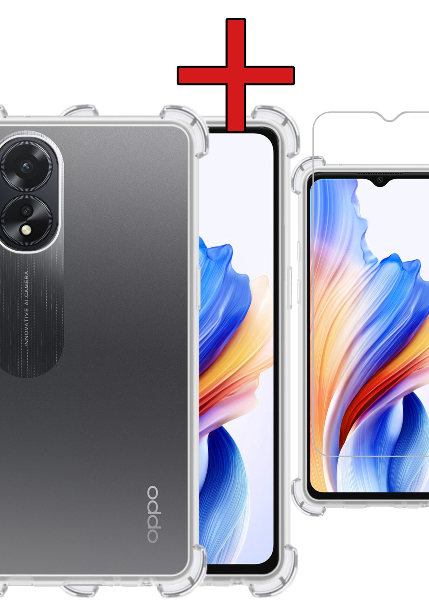 BTH Hoesje Geschikt voor OPPO A38 Hoesje Siliconen Shock Proof Case Hoes Met Screenprotector - Hoes Geschikt voor OPPO A38 Hoes Cover Case Shockproof - Transparant