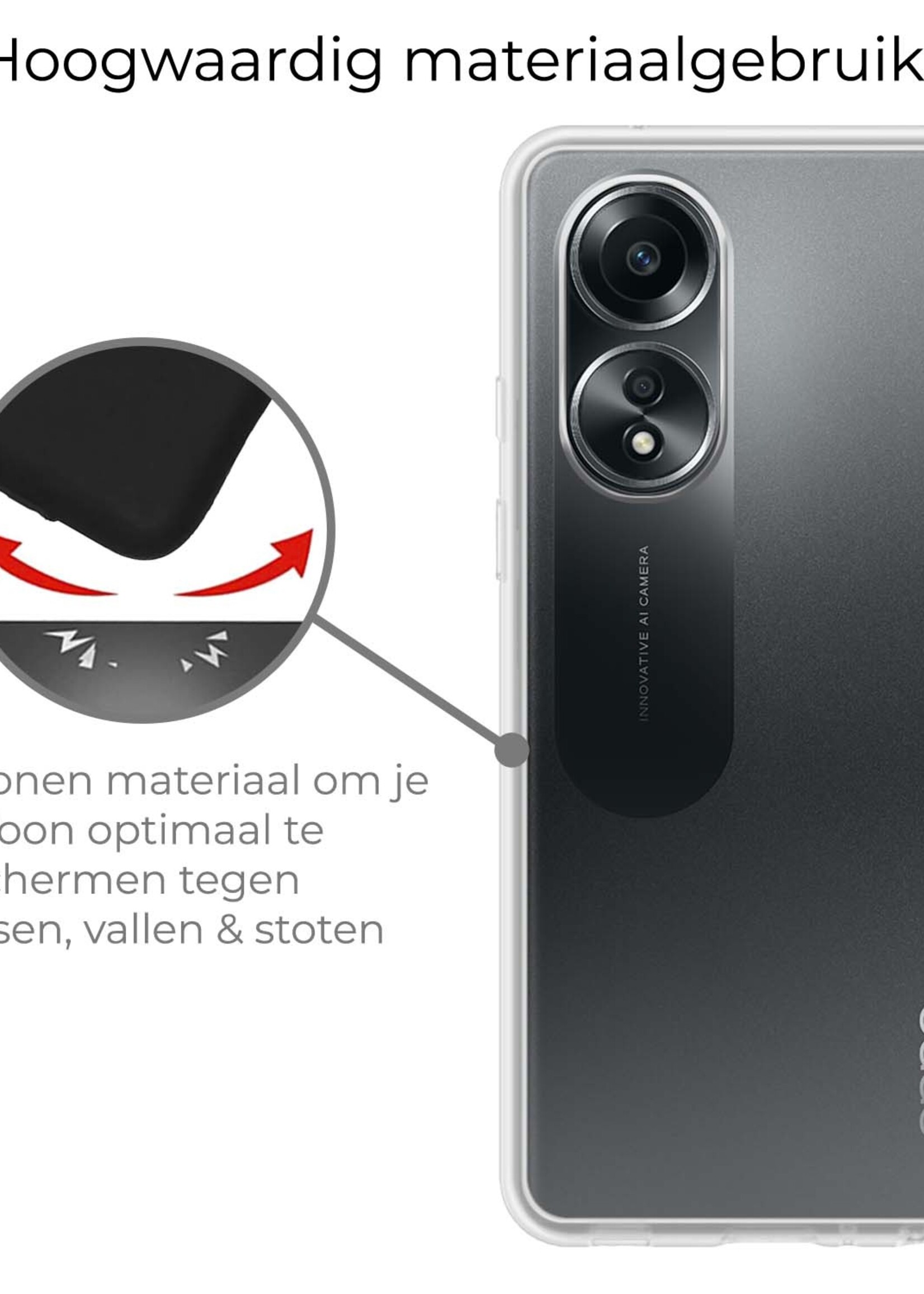 BTH Hoesje Geschikt voor OPPO A58 Hoesje Siliconen Case Hoes - Hoes Geschikt voor OPPO A58 Hoes Cover Case - Transparant